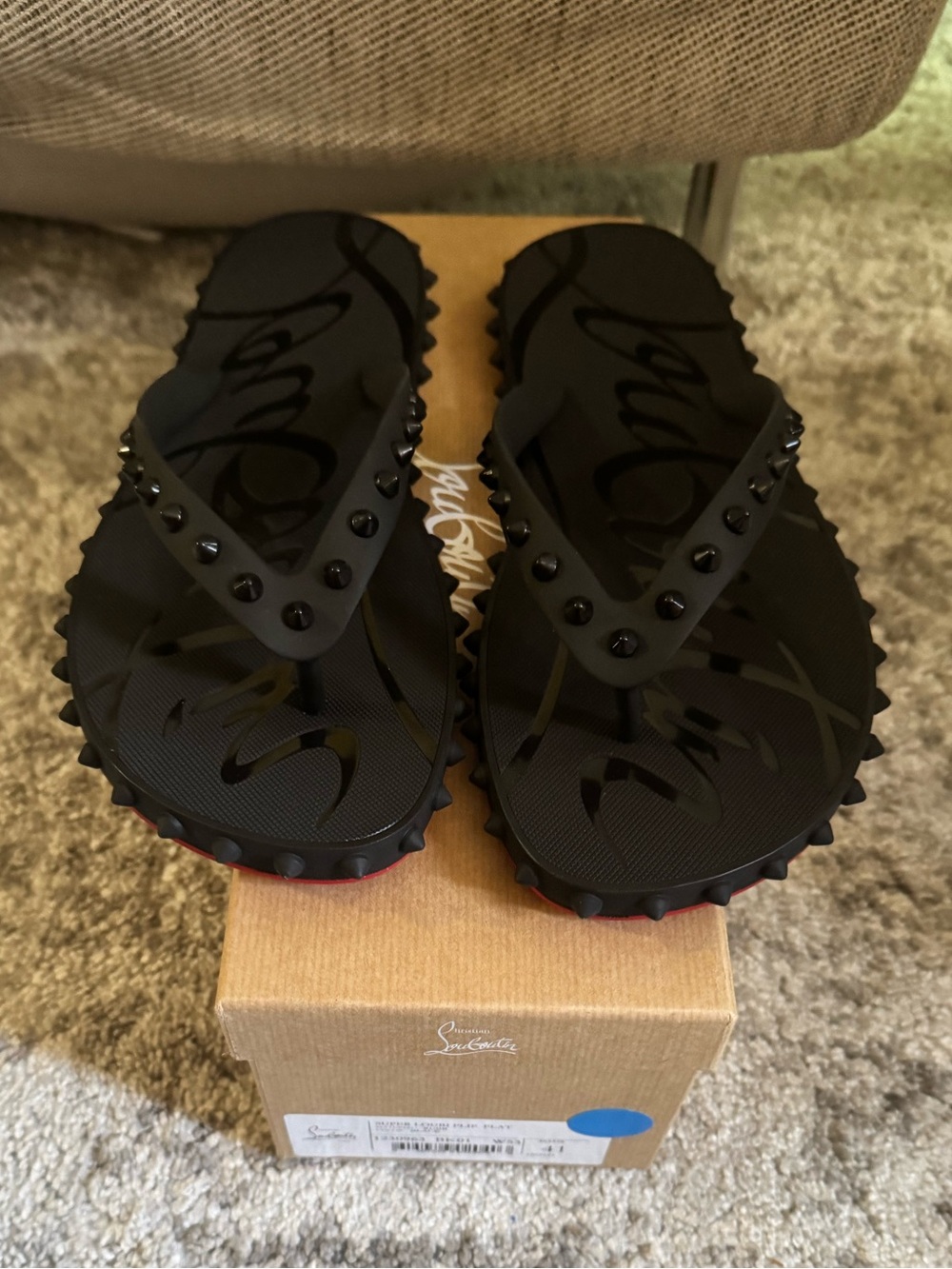 Christian Louboutin Super Loubi Flip Flap Black Studded Flip-Flop